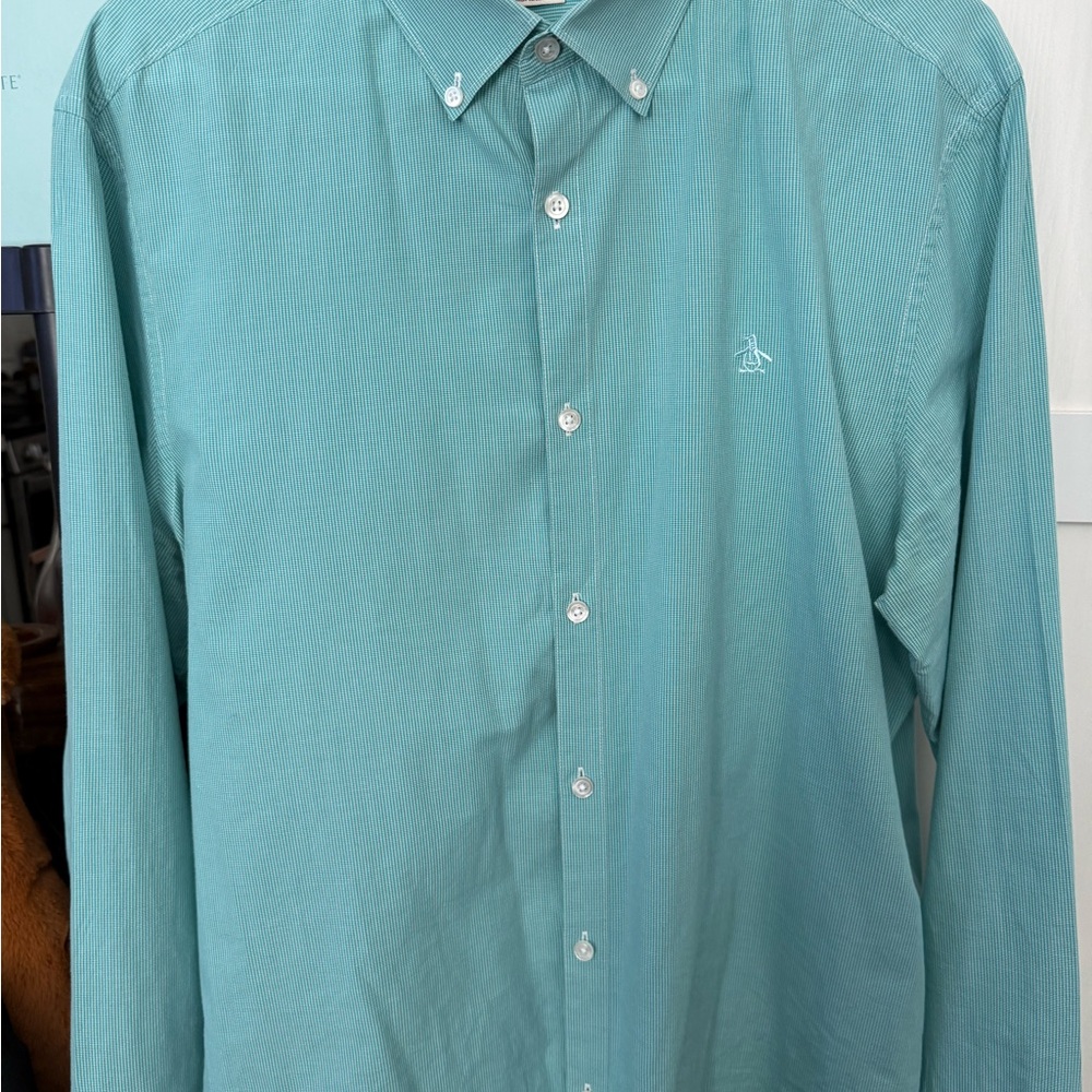 Vintage Penguin men’s dressshirt 👔 teal color, size x/l slim fit fit